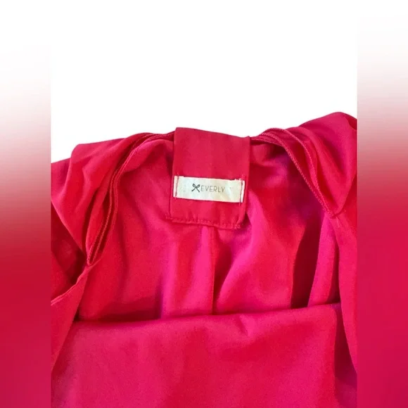 Everly Hot Pink Chiffon Shift Dress Bow Back Detail Party Cocktail Dress Size L - Picture 9 of 11